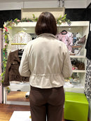 Delta Suede Jacket With Adjustable Waist Ties - Cream