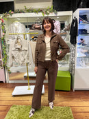 Delta Suede Jacket With Adjustable Waist Ties - Chocolate Brown