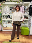 Koby Knit Jumper With Leopard Lace Lining - Cream