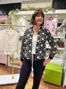 Omyra Floral Embroidery Bomber Jacket - Black