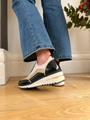 Marco Tozzi Black & Cream Wedge Zip Up Trainer 2-24780-45 410