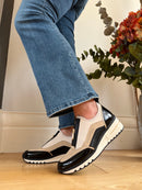Marco Tozzi Black & Cream Wedge Zip Up Trainer 2-24780-45 410