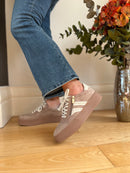 Marco Tozzi Platform Trainer With Zip - Taupe & Cream  2-23716-47