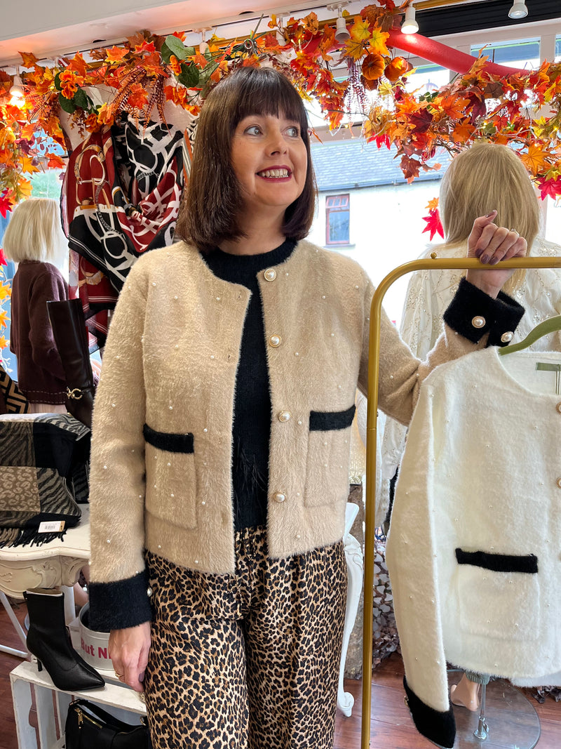 Coco Pearl Embellished Knitted - Camel