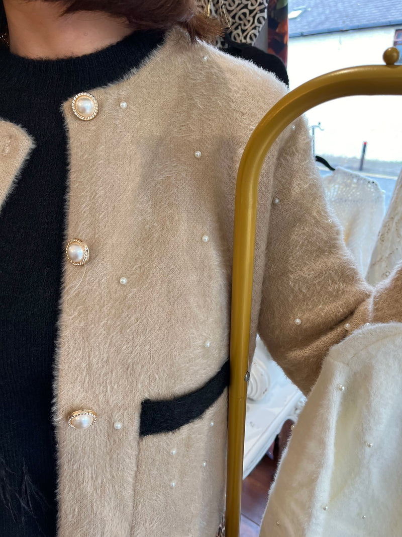 Coco Pearl Embellished Knitted - Camel