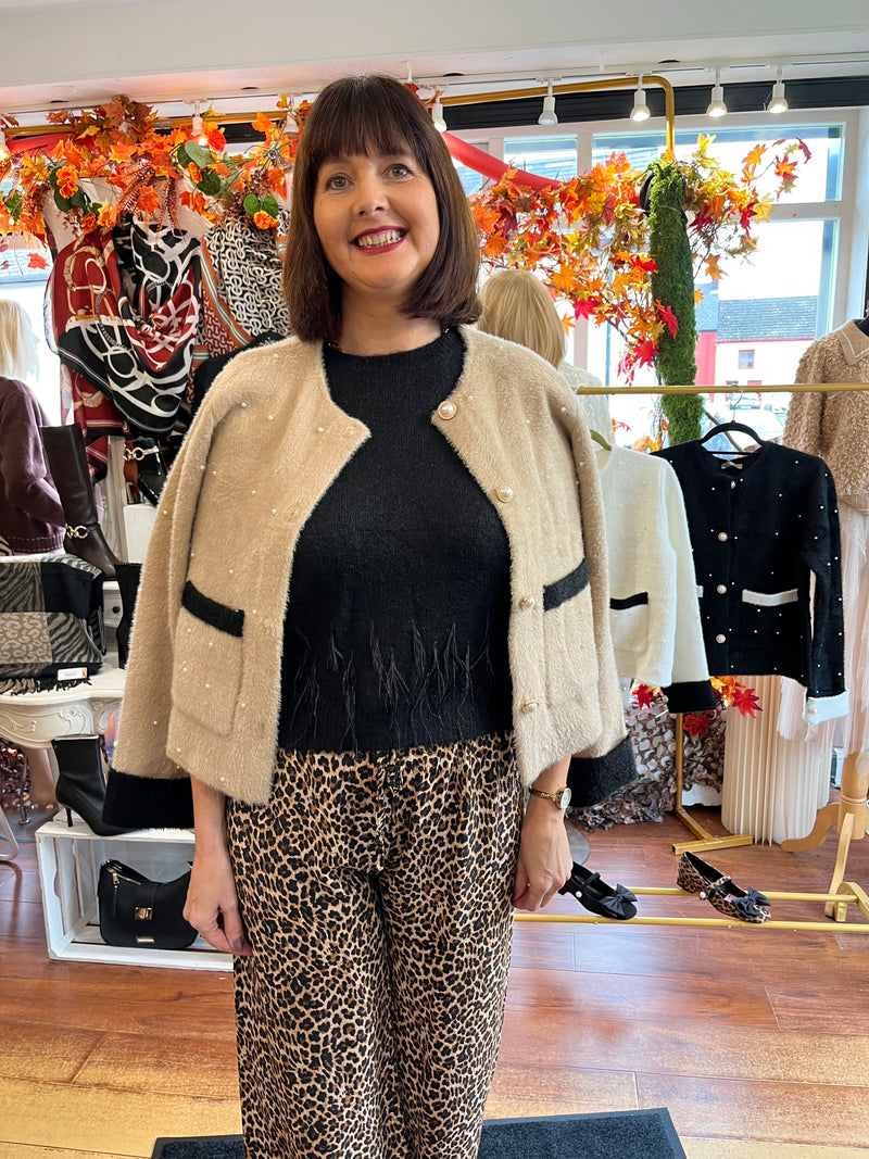 Coco Pearl Embellished Knitted - Camel