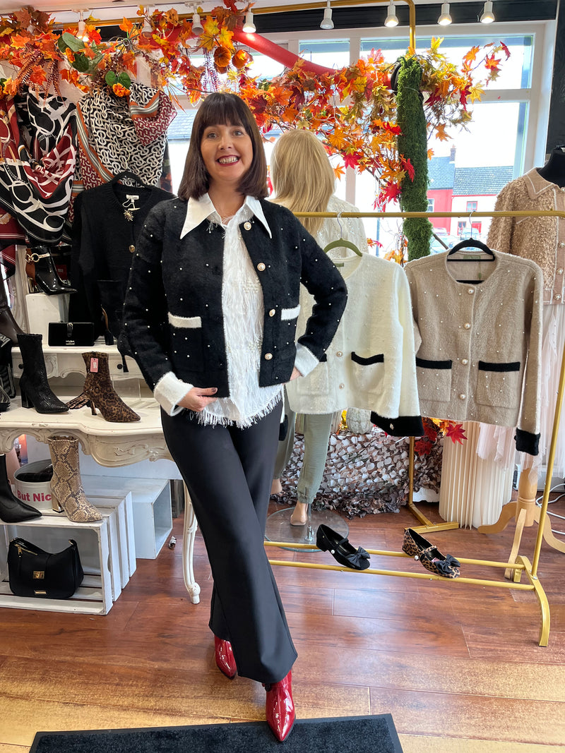 Coco Pearl Embellished Knitted - Black