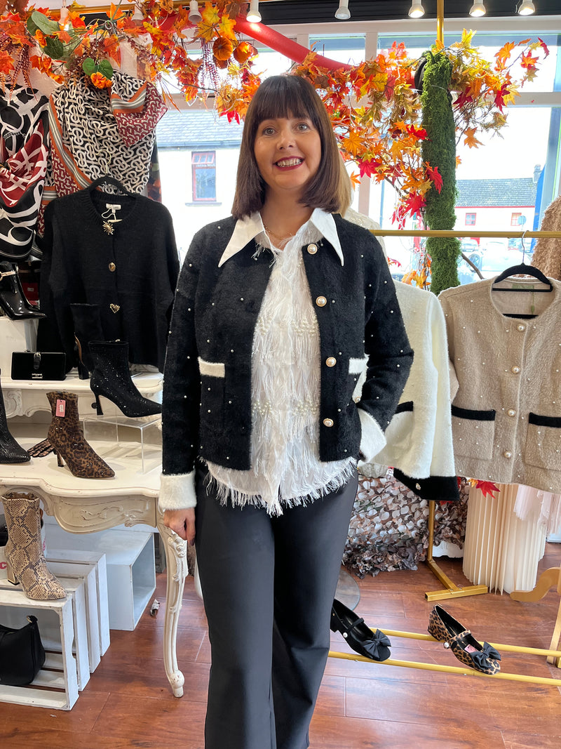 Coco Pearl Embellished Knitted - Black