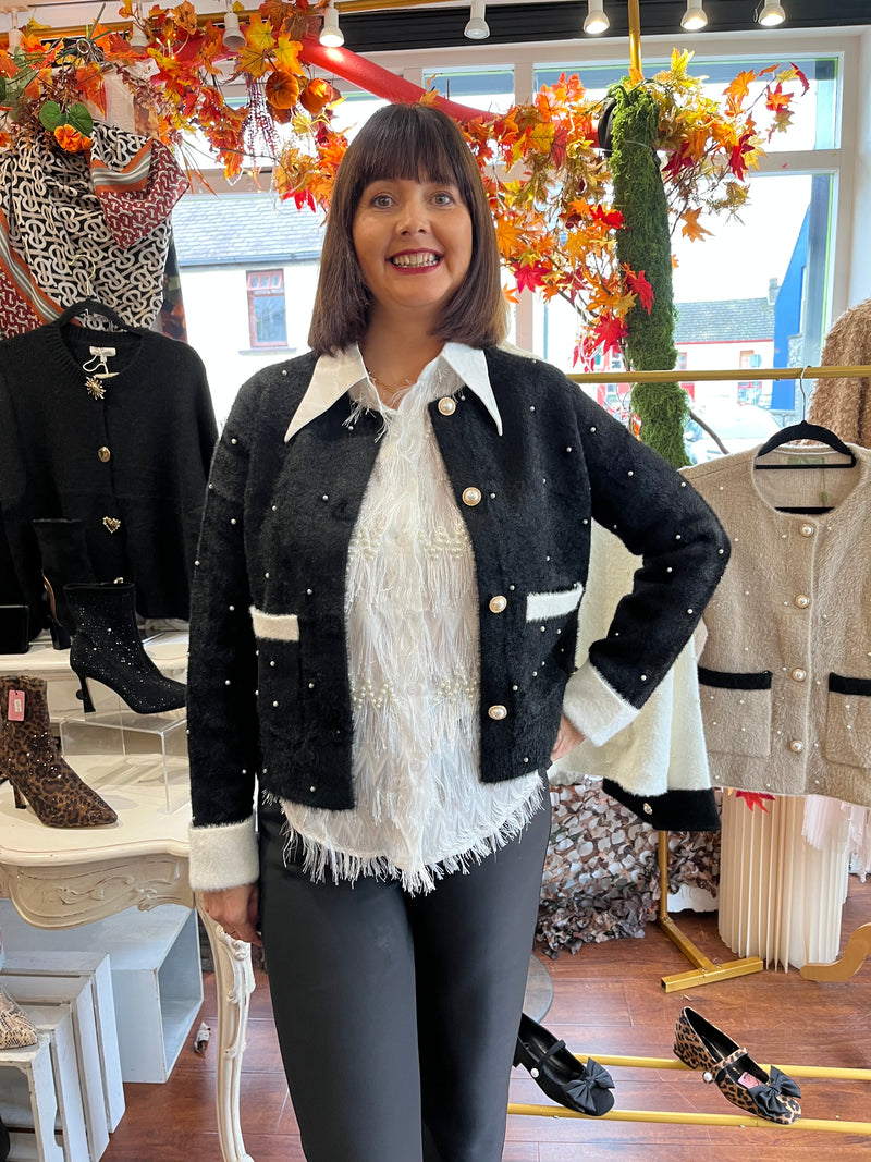 Coco Pearl Embellished Knitted - Black