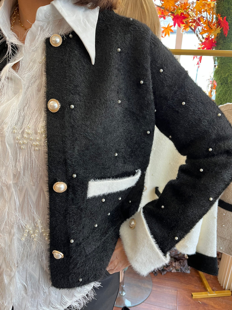 Coco Pearl Embellished Knitted - Black