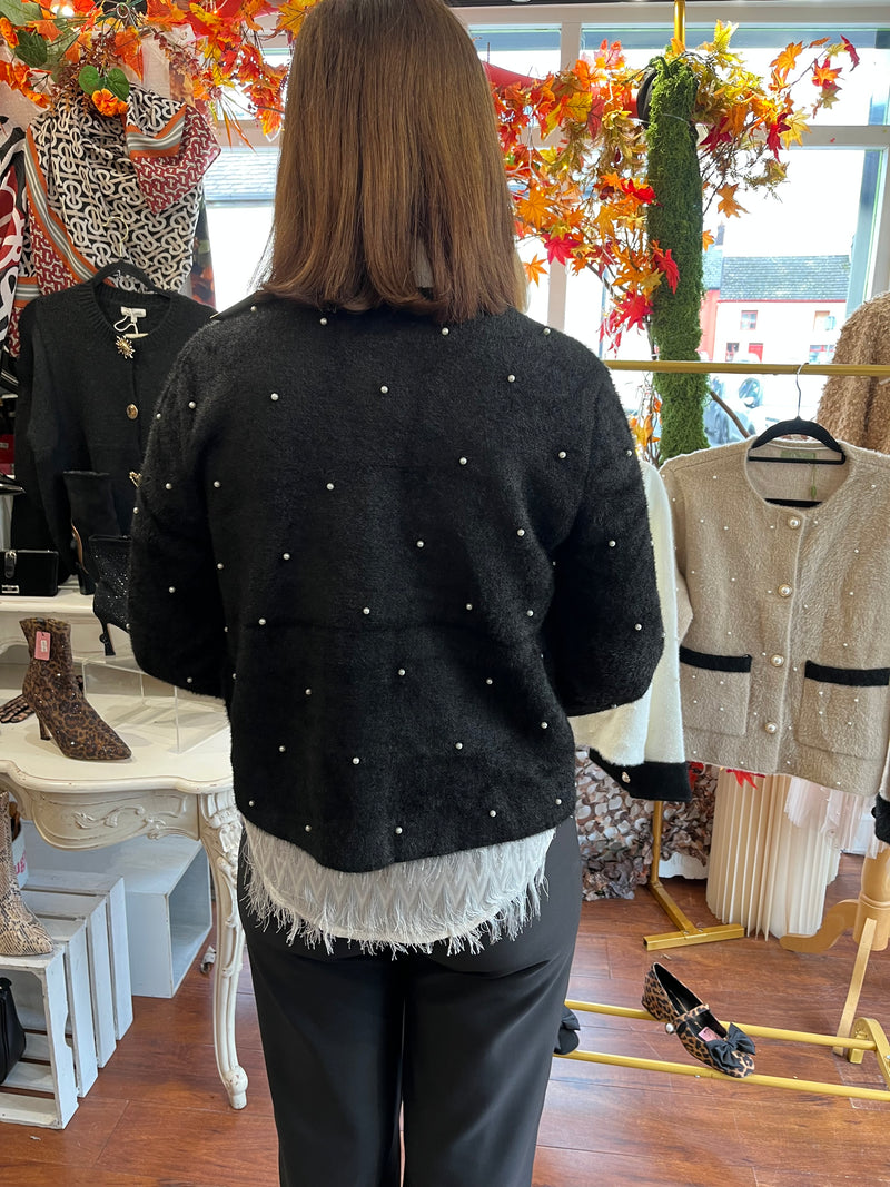 Coco Pearl Embellished Knitted - Black