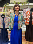 Raya Black Trim Paisley Bomber Jacket- Green