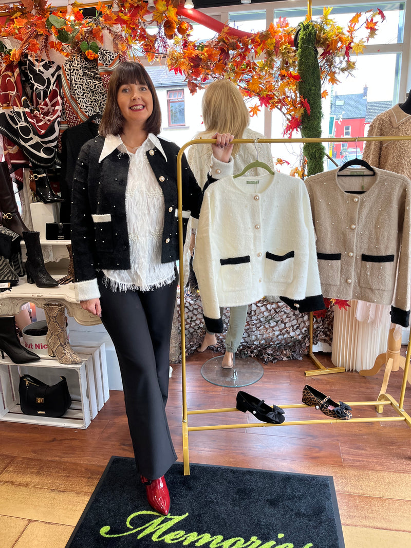 Coco Pearl Embellished Knitted - Black