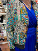 Raya Black Trim Paisley Bomber Jacket- Green