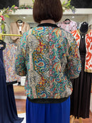 Raya Black Trim Paisley Bomber Jacket- Green