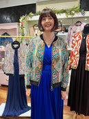 Raya Black Trim Paisley Bomber Jacket- Green