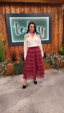 Rian Ruffle & Sequin Tulle Skirt - Burgundy