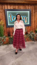 Rian Ruffle & Sequin Tulle Skirt - Burgundy