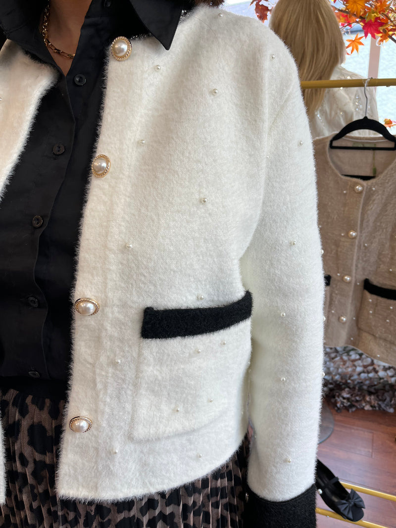 Coco Pearl Embellished Knitted - Cream