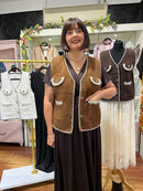 Ari Pearl & Sequin Knit Gilet - Chesnut