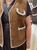 Ari Pearl & Sequin Knit Gilet - Chesnut