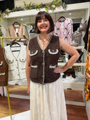 Ari Pearl &  Sequin Knit Gilet - Chocolate Brown
