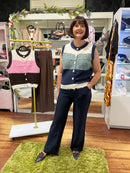 Monica Stripe Knit Gilet - Navy & Forest Green