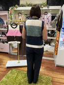 Monica Stripe Knit Gilet - Navy & Forest Green
