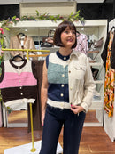 Monica Stripe Knit Gilet - Navy & Forest Green