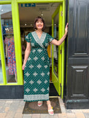 Darla Forest Green & Gold Print Dress