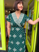 Darla Forest Green & Gold Print Dress