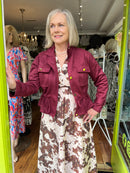 Delta Suede Jacket With Adjustable Waist Ties - Burgundy