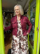 Delta Suede Jacket With Adjustable Waist Ties - Burgundy
