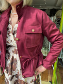 Delta Suede Jacket With Adjustable Waist Ties - Burgundy