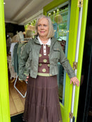 Delta Suede Jacket With Adjustable Waist Ties - Khaki Green