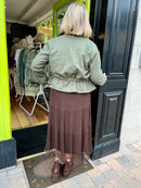 Delta Suede Jacket With Adjustable Waist Ties - Khaki Green