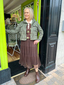 Delta Suede Jacket With Adjustable Waist Ties - Khaki Green