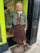 Delta Suede Jacket With Adjustable Waist Ties - Khaki Green