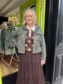 Delta Suede Jacket With Adjustable Waist Ties - Khaki Green