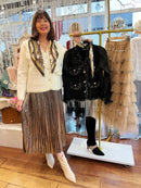 Laurel Gold Thread & Pearl Knitted Jacket - Cream