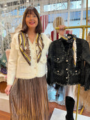 Laurel Gold Thread & Pearl Knitted Jacket - Cream