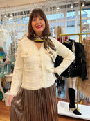 Laurel Gold Thread & Pearl Knitted Jacket - Cream