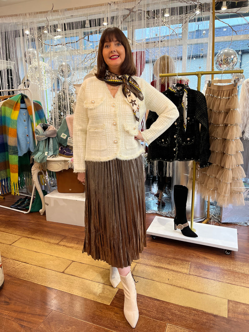 Laurel Gold Thread & Pearl Knitted Jacket - Cream