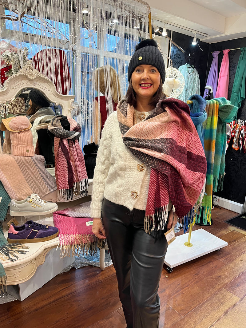 Celtic Ore Herringbone Scarf - Maroon & Dark Grey Ombre