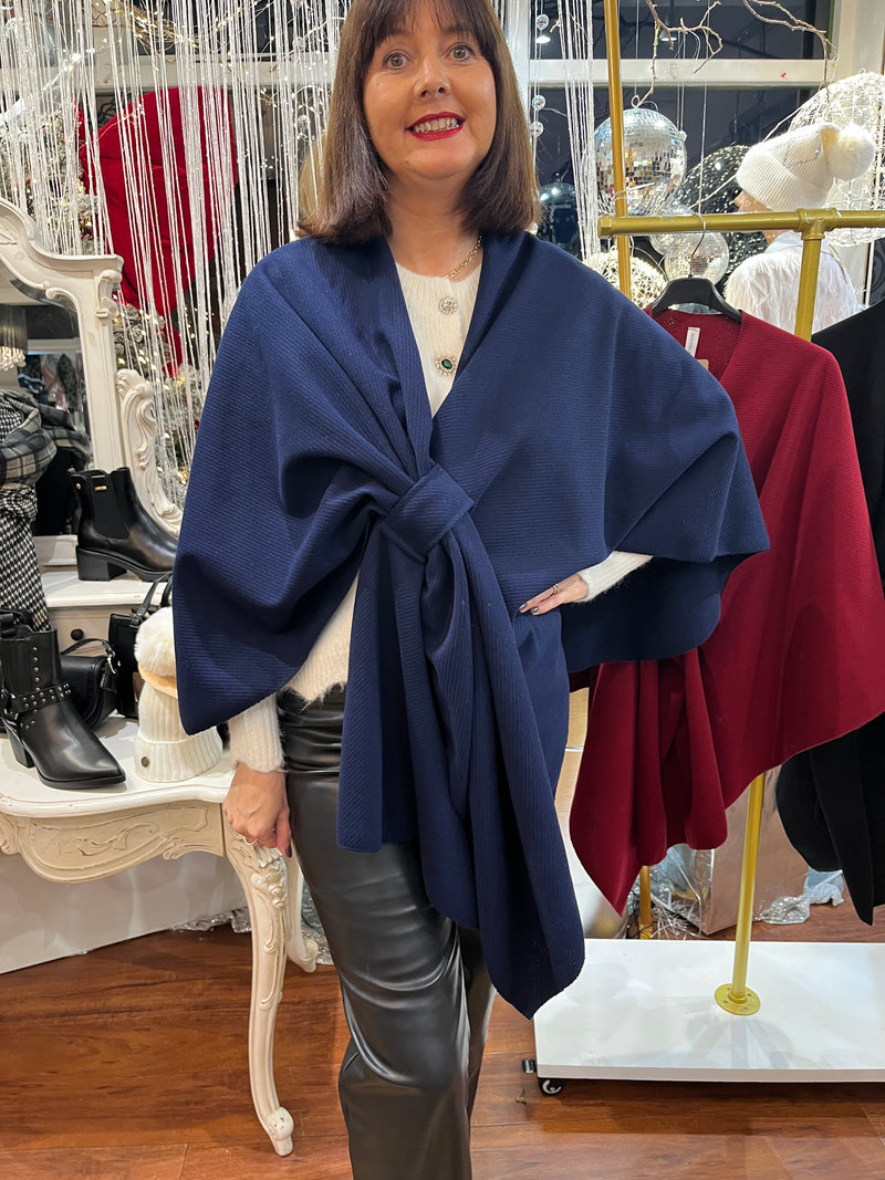 Mina Bow Knot Cape - Navy