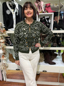 Sadhbh Gold Button Paisley Cardi - Green