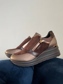 Tommy Bowe Zip Up Wedge Trainer Levy 'Molten' Chocolate, Bronze & Leopard