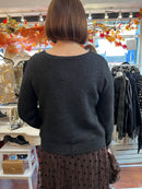 Penny Reversible Beaded Bow Knit - Black