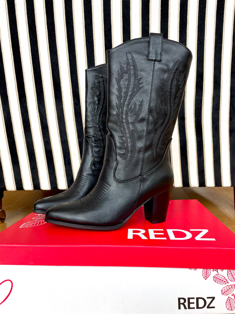 Redz Midi Cowboy Boot - Black N2209