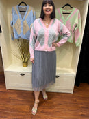 Diamond Print Cardi - Pink & Grey